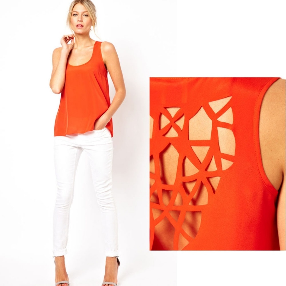 Orange Hollow Out Back Tank Top